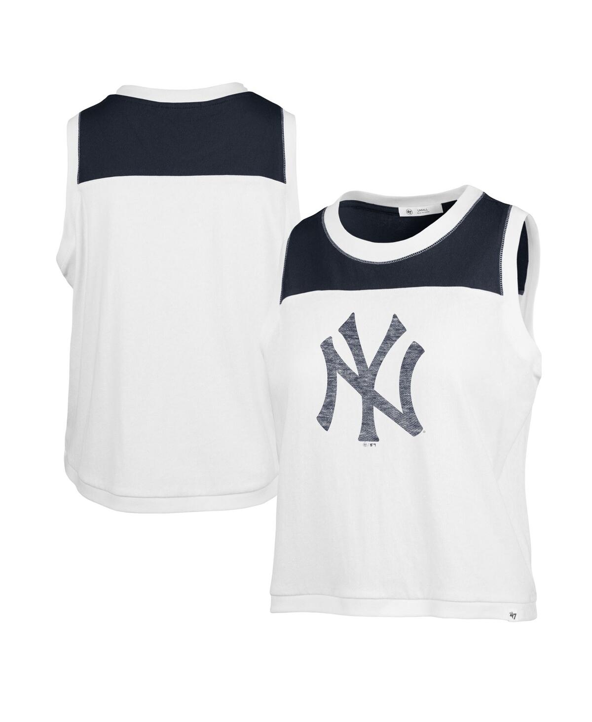 Women's '47 Brand White Distressed New York Yankees Premier Zoey Waist Length Tank Top - White