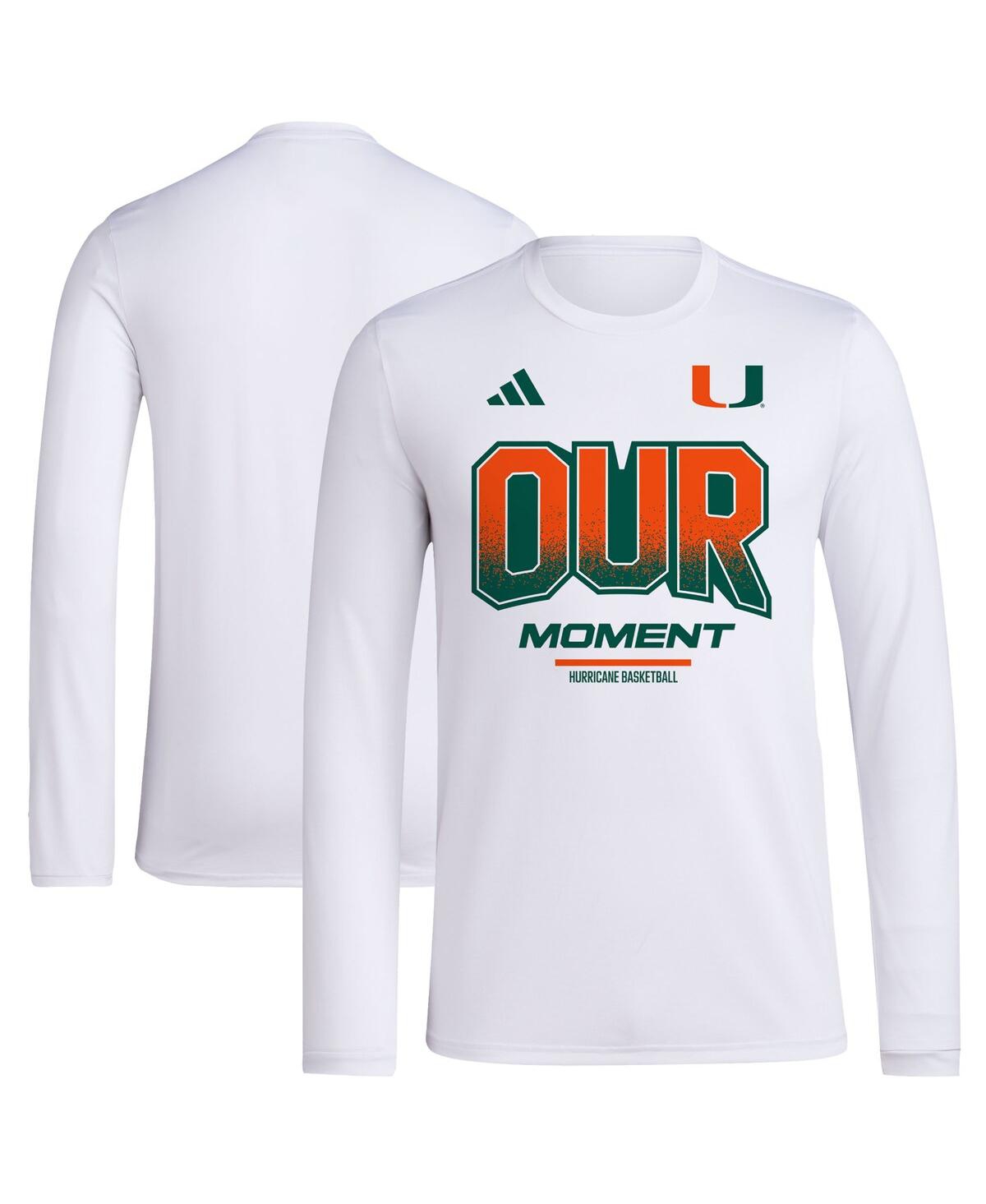 Men's and Women's adidas White Miami Hurricanes 2024 On-Court Bench Our Moment Long Sleeve T-shirt - White