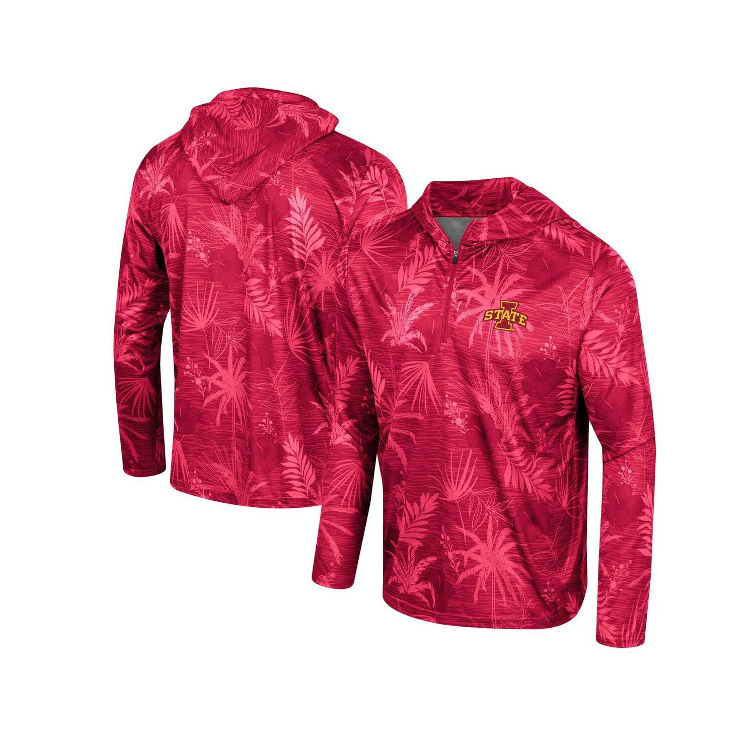 Men's Cardinal Iowa State Cyclones Palms Printed Lightweight Quarter-Zip Hooded Top