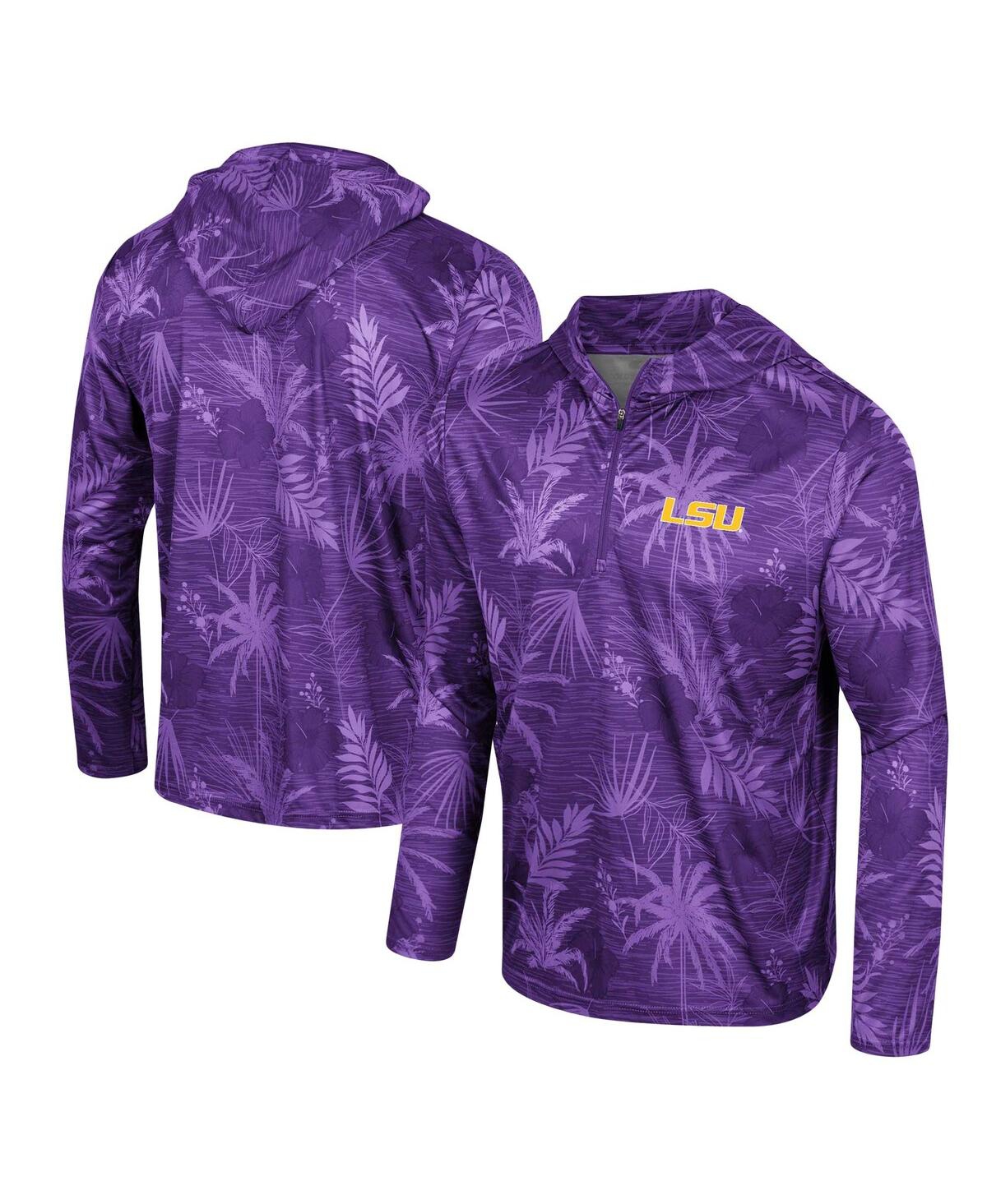 Shop Colosseum Men's  Purple Lsu Tigers Palms Printed Lightweight Quarter-zip Hooded Top