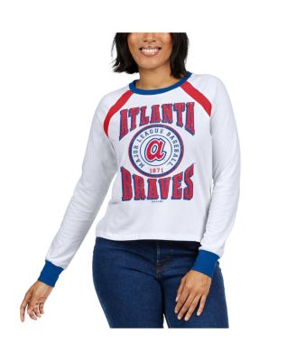 Women's White Distressed Atlanta Braves Raglan Long Sleeve T-shirt