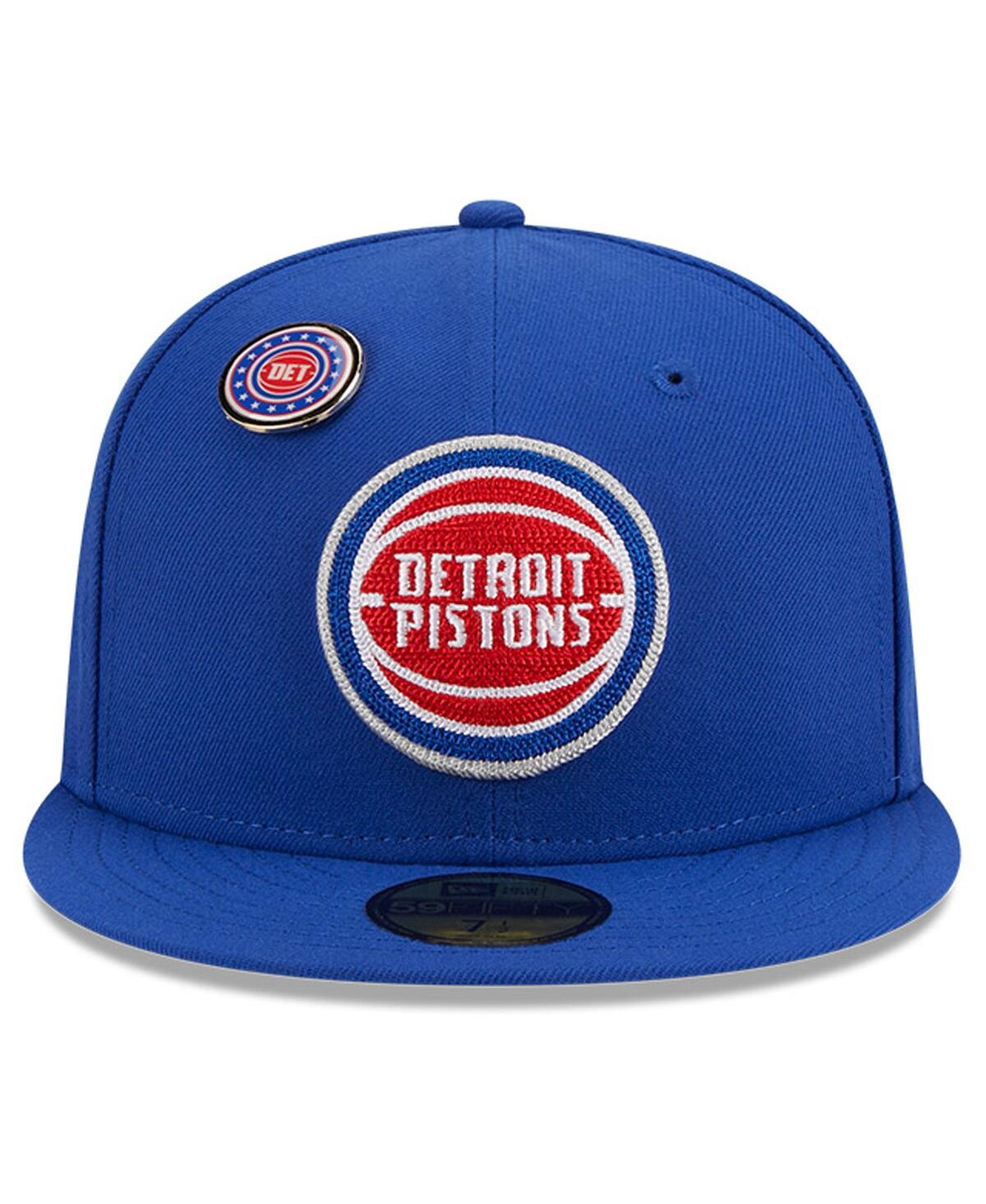 Shop New Era Men's  Blue Detroit Pistons Chainstitch Logo Pin 59fifty Fitted Hat