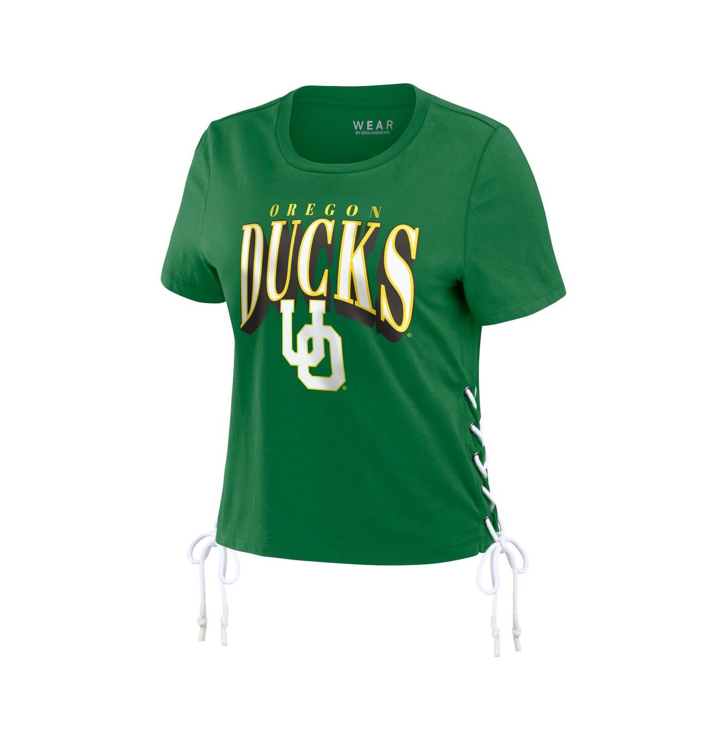 Женская футболка WEAR by Erin Andrews Green Oregon Ducks Side Lace-Up Modest Crop — фото 2