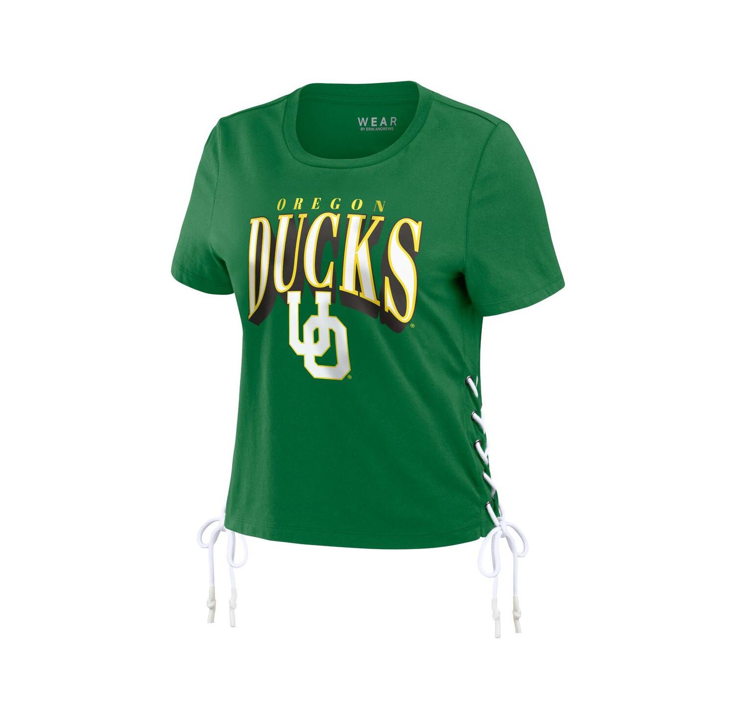 Women's Green Oregon Ducks Side Lace-Up Modest Crop T-shirt