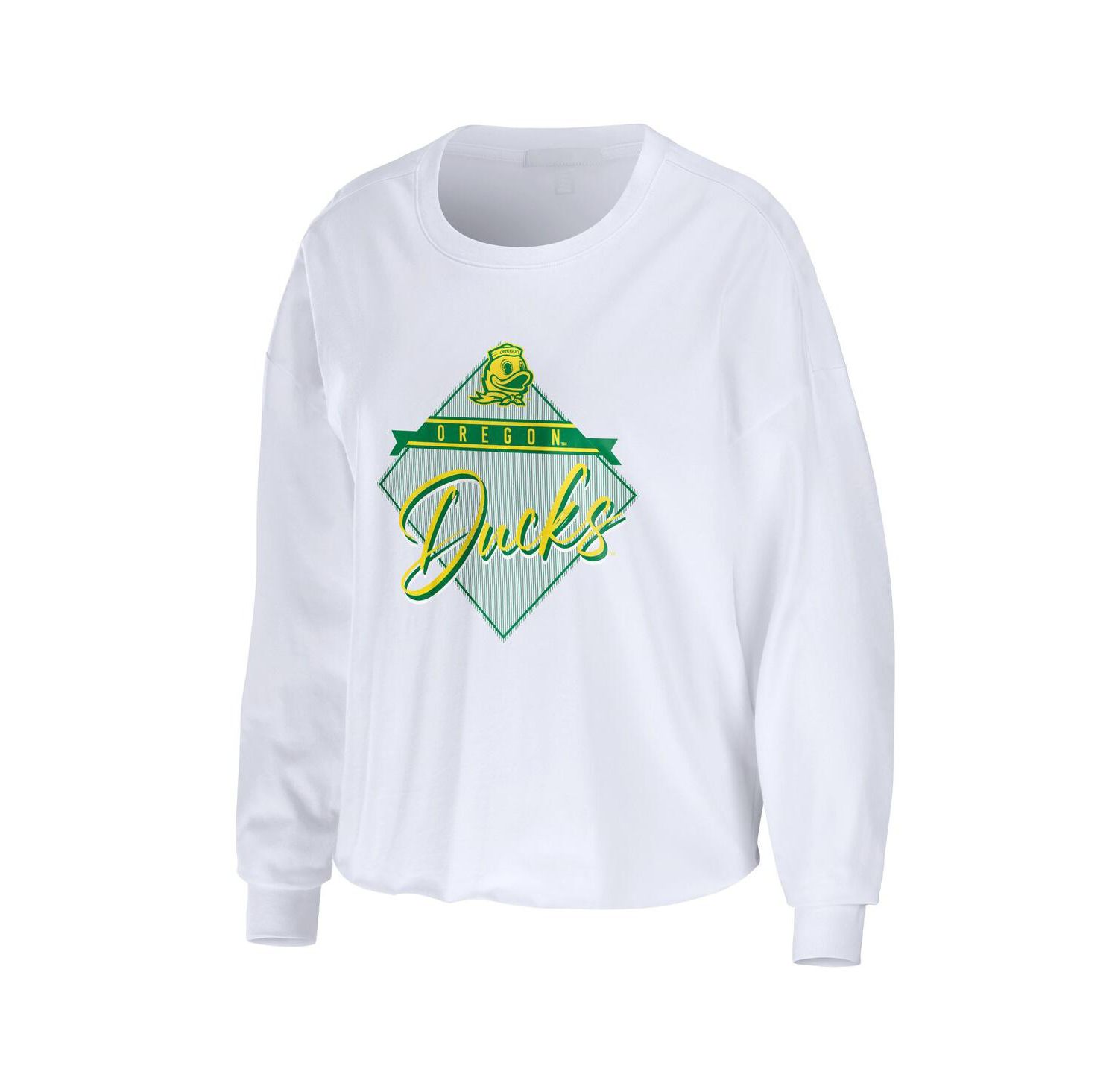 Women's White Oregon Ducks Diamond Long Sleeve Cropped T-shirt