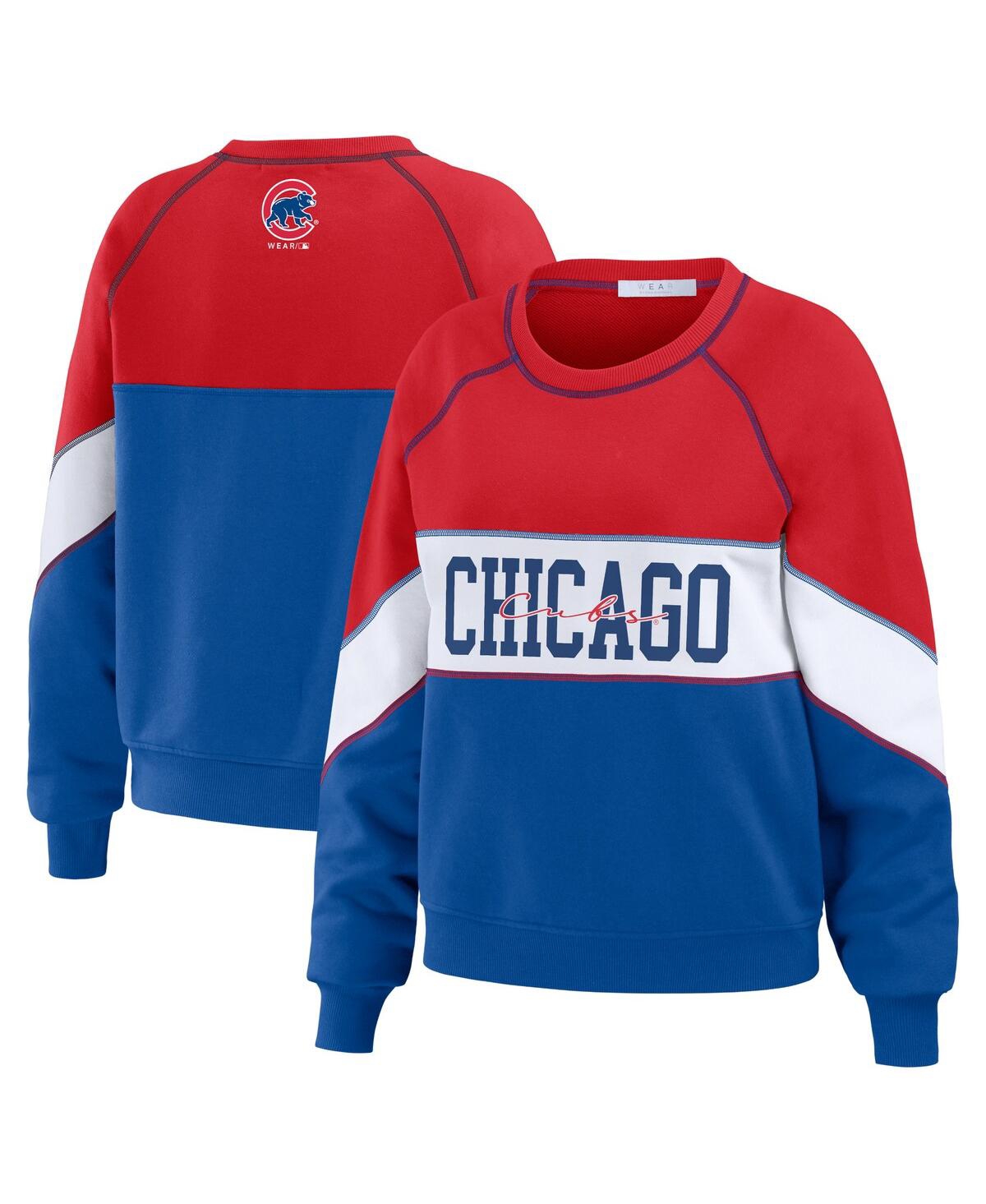 Women's Wear by Erin Andrews Red, Royal Chicago Cubs Crewneck Pullover Sweatshirt - Red, Royal