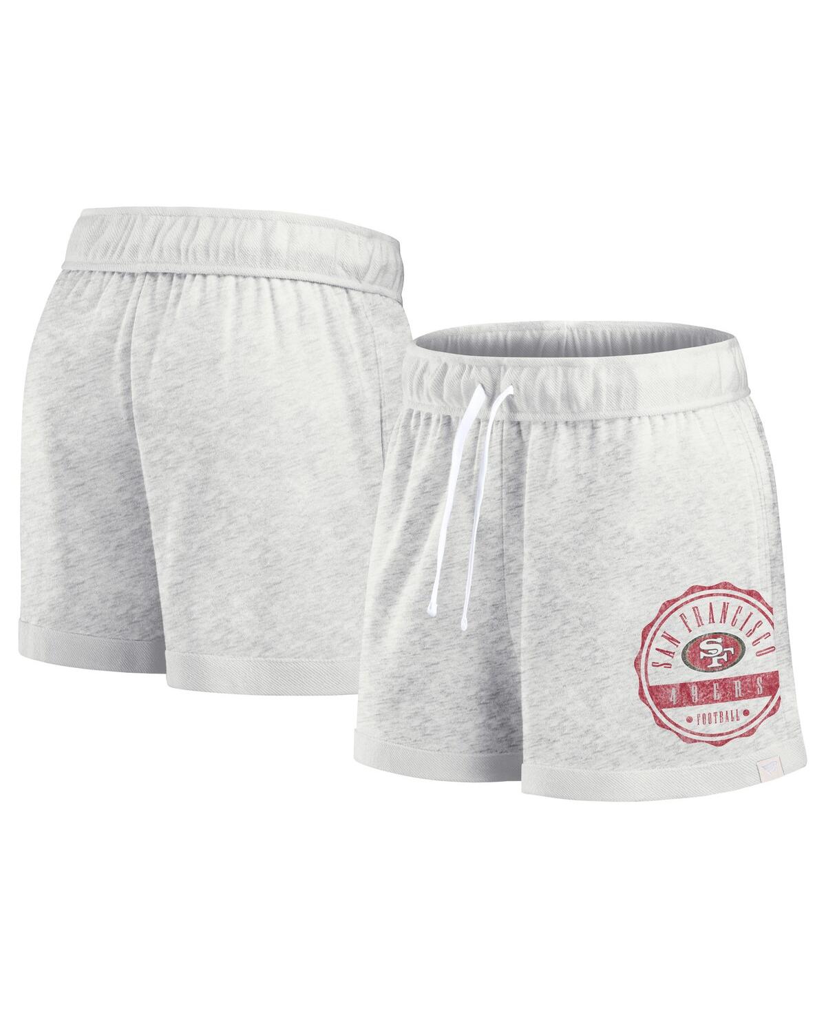 Women's Fanatics Oatmeal Distressed San Francisco 49ers Vintage-Like Badge Shorts - Oatmeal