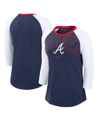 Women's Nike Navy, White Atlanta Braves Knockout Arch 3/4-Sleeve Raglan ...