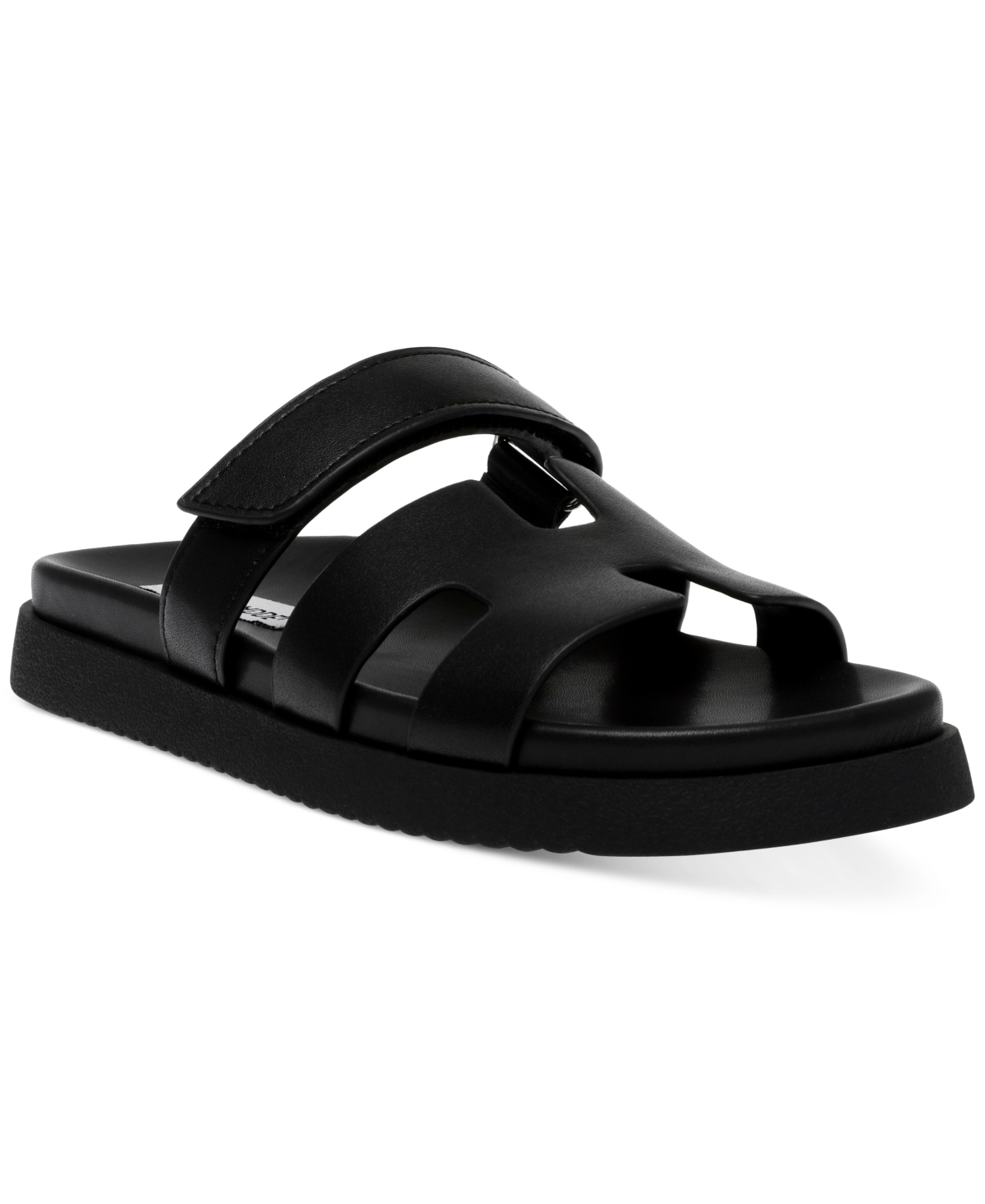 Shop Steve Madden Women's Mayven Strappy Footbed Slide Sandals In Black Leather