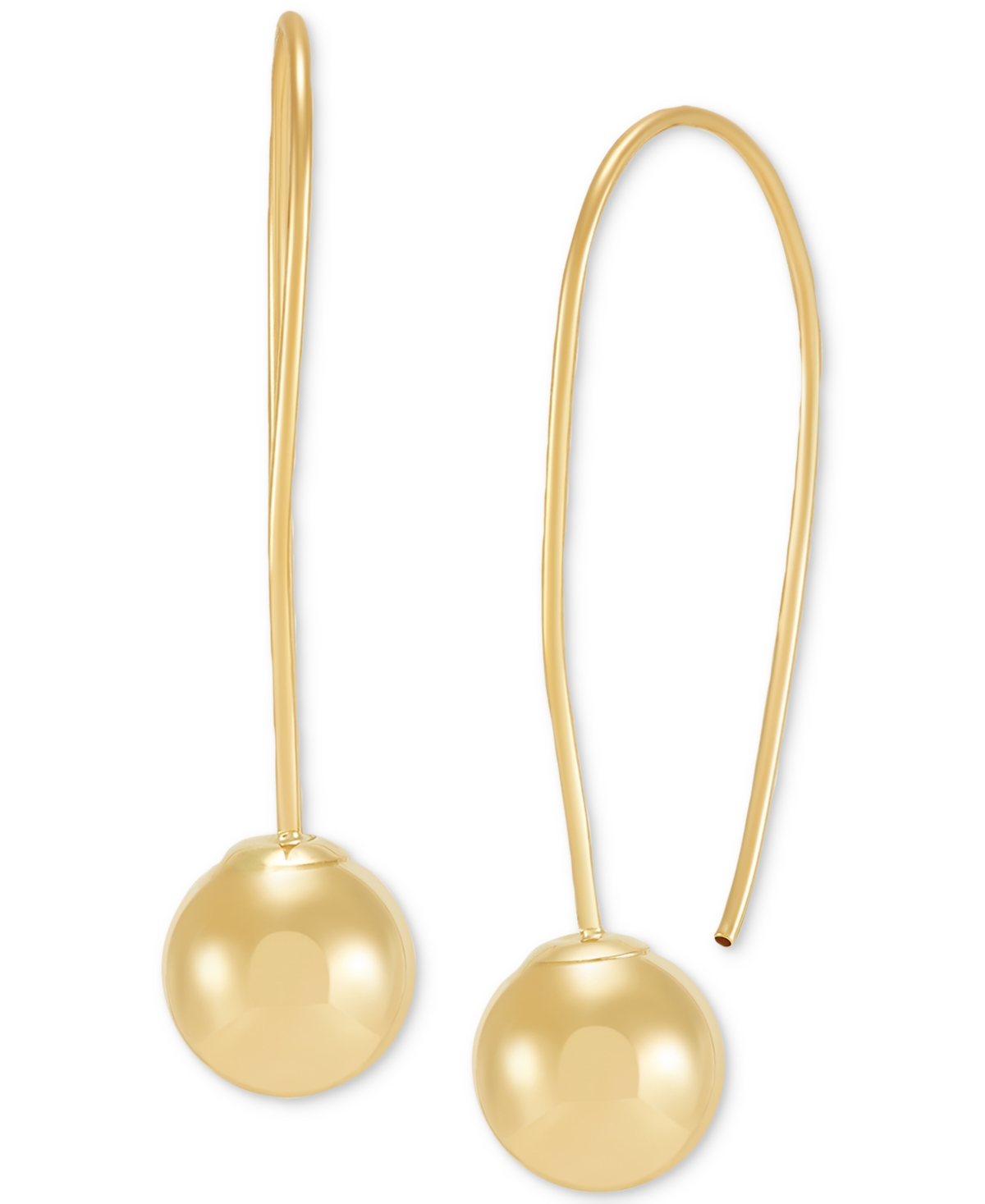 Polished Ball Fish Hook Wire Drop Earrings in 14k Gold - Gold