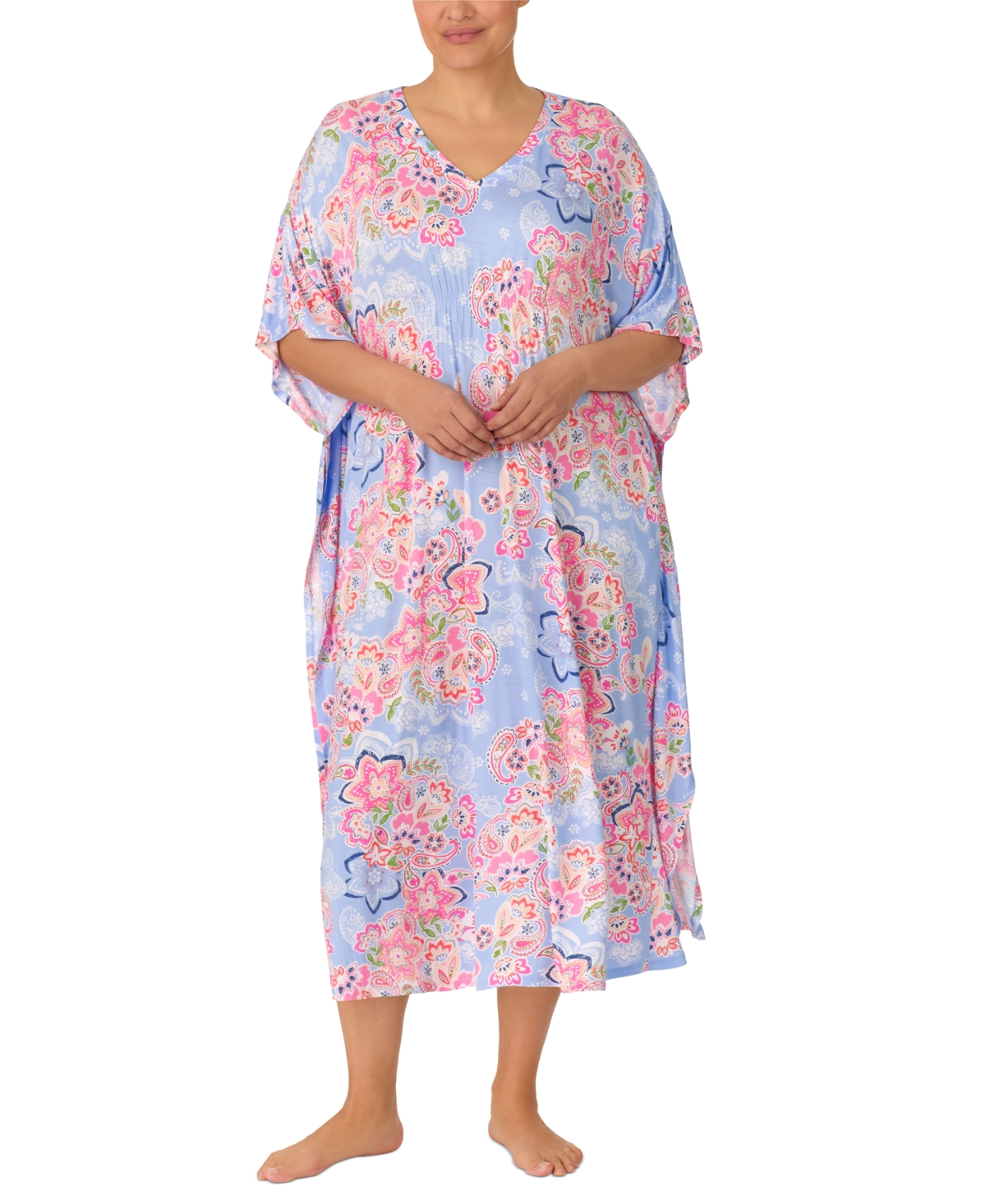 Ellen Tracy Plus Size Paisley V-Neck Caftan Nightgown