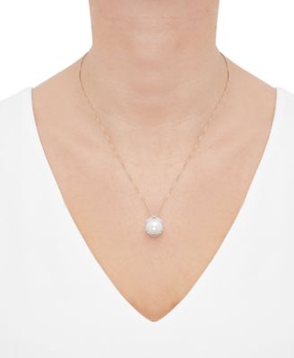 Cultured Ming Pearl (12mm) & Diamond (1/4 ct. t.w.) Halo 18" Pendant Necklace in 14k Gold