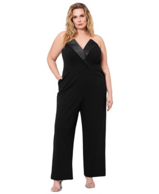 Betsy & Adam - Plus Size Strapless Tuxedo Jumpsuit
