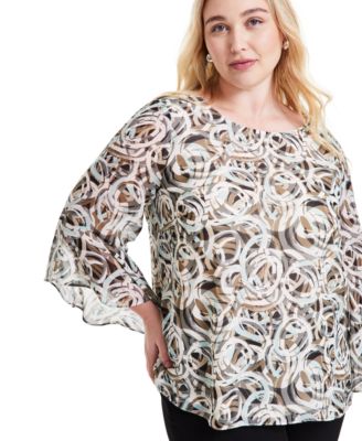 Kasper Plus Size Printed 3/4-Sleeve Blouse