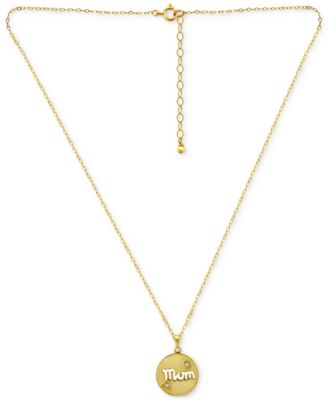 Cubic Zirconia Mom Heart Disc Pendant Necklace in 18k Gold-Plated Sterling Silver, 16" + 2" extender, Created for Macy's