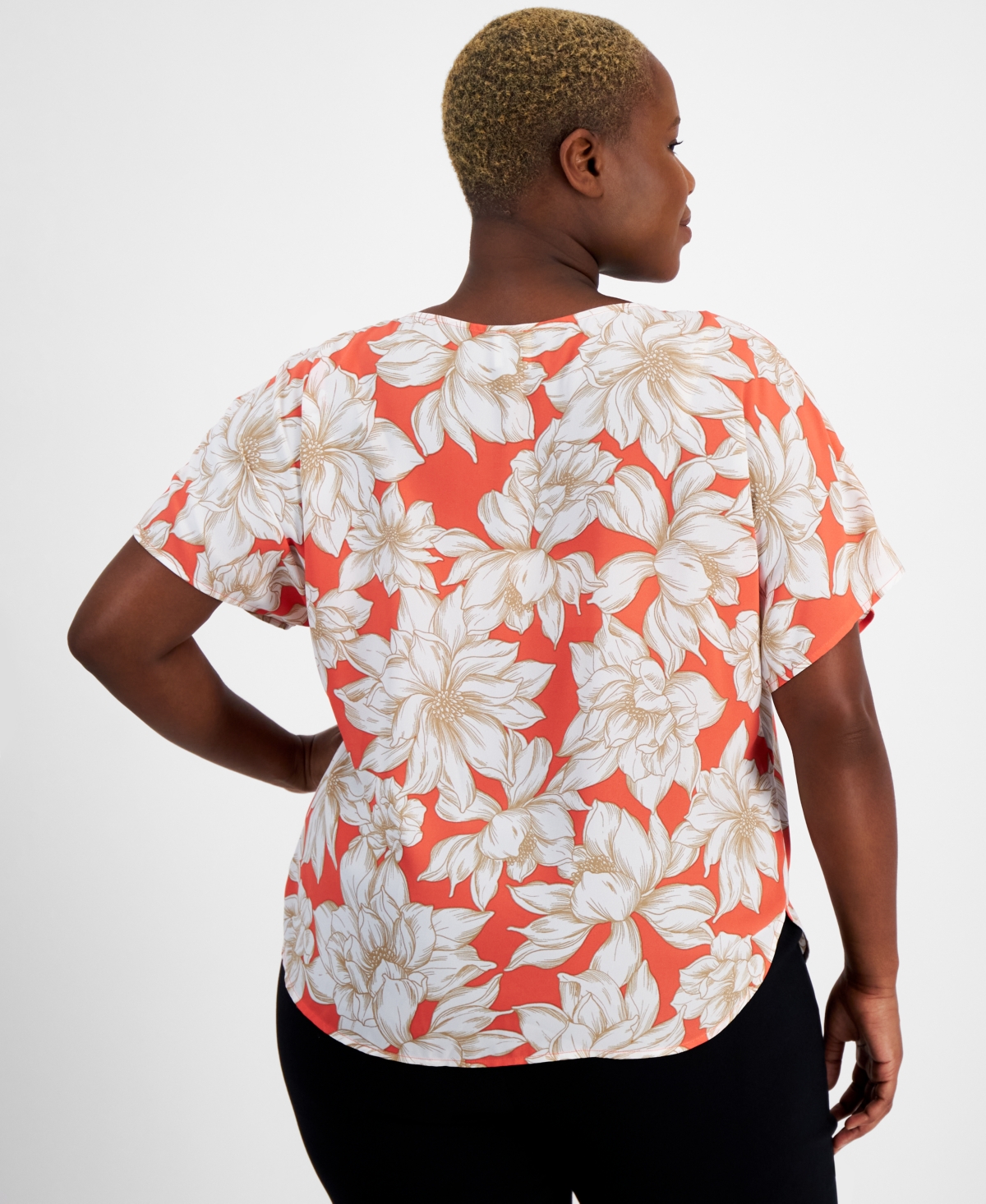 Anne Klein Plus Size Dot-Print Bateau-Neck Short-Sleeve Blouse -Bright White