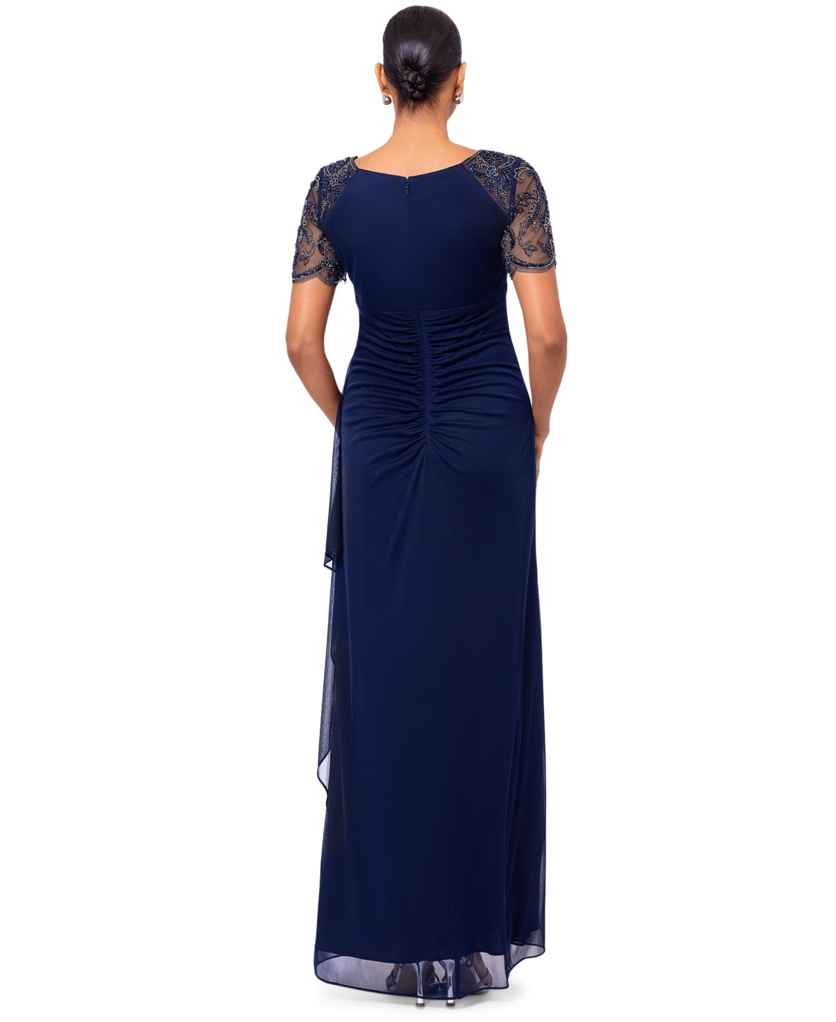 Xscape Women's Beaded Sheer-Sleeve Jersey Dress
