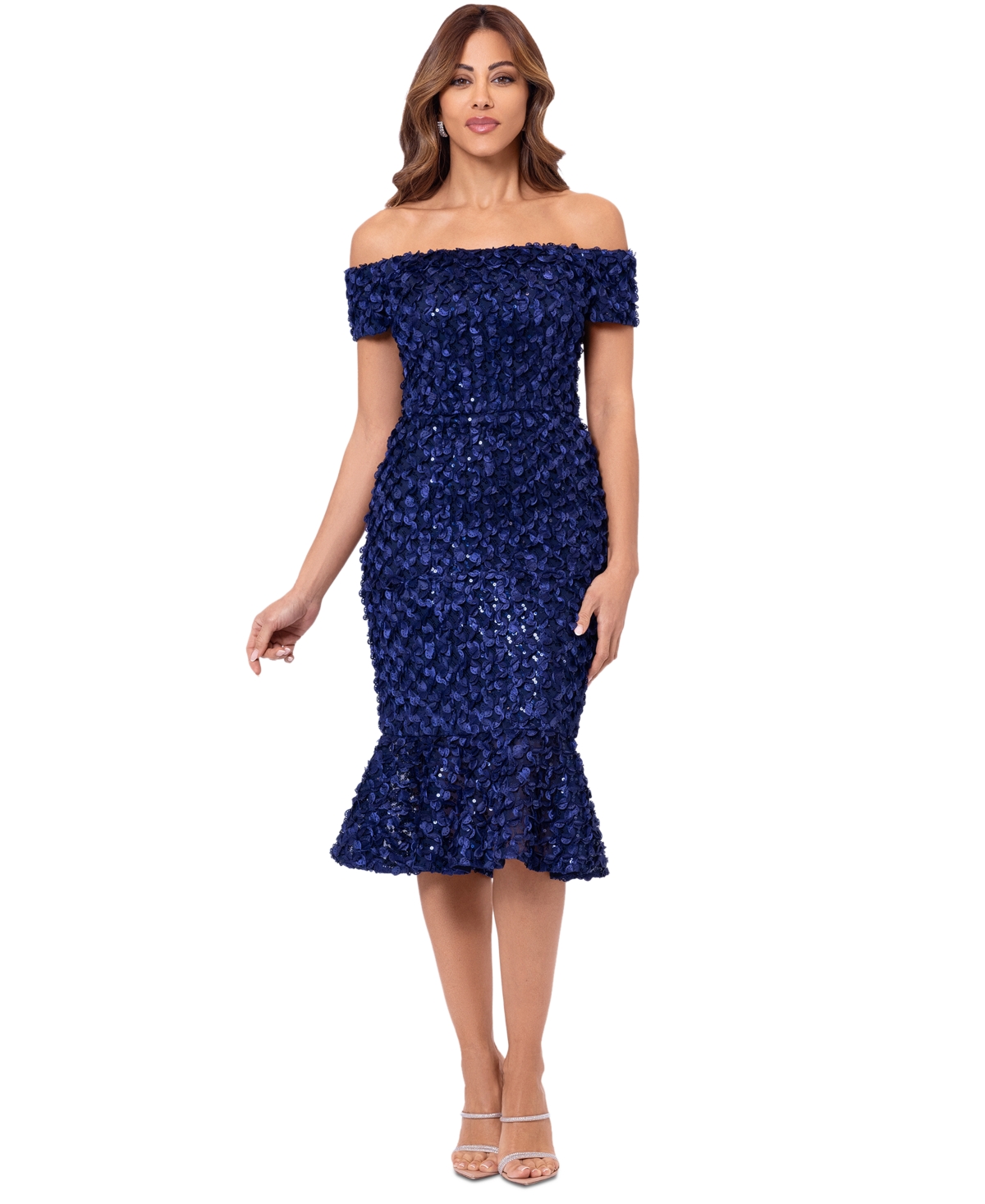 Xscape lace appliqué fit & flare gown hot sale