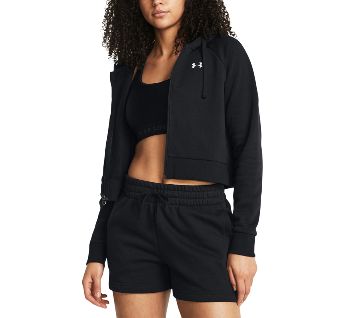 Under Armour Women's Rival Fleece Cropped Zippered Hoodie In Black,white