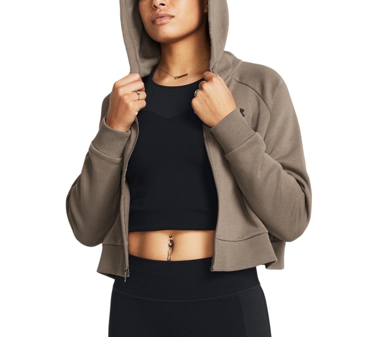 Under Armour Women's Rival Fleece Cropped Zippered Hoodie In Taupe Dusk,black