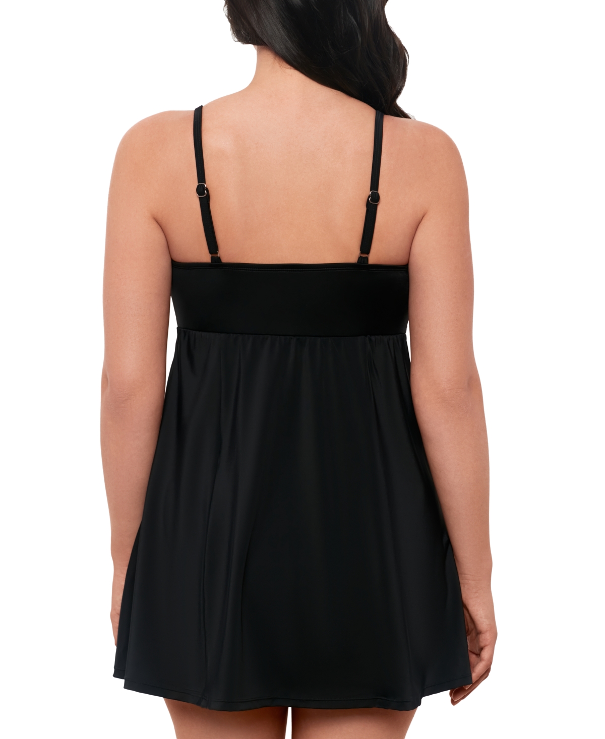 Shop Swim Solutions Women's Black Empire-waist Swimdress, Created For Macy's