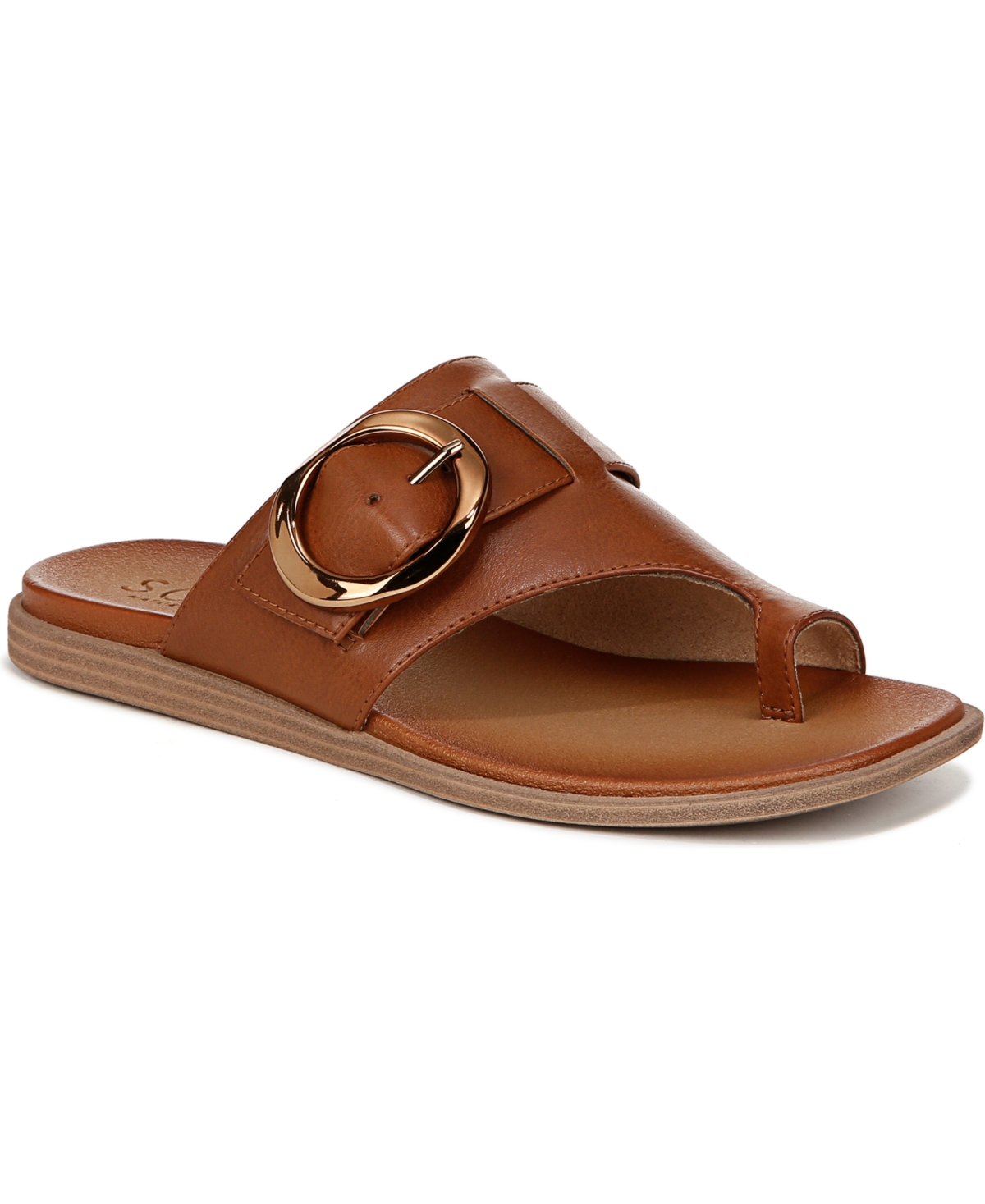 Joanie Slide Sandals - Mid Brown Faux Leather