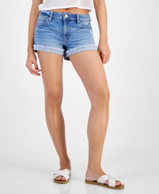 Juniors' Mid-Rise Fringe-Cuff Shorts 