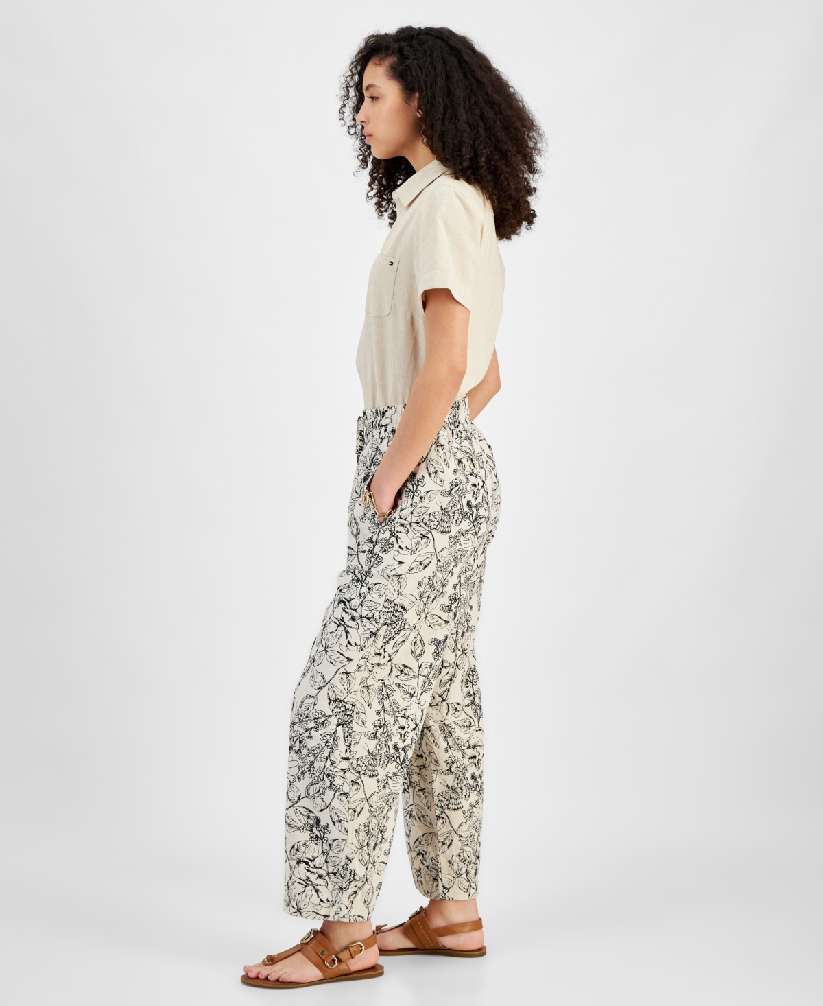 Tommy Hilfiger Women's Butterfly High-Rise Tie-Waist Pants