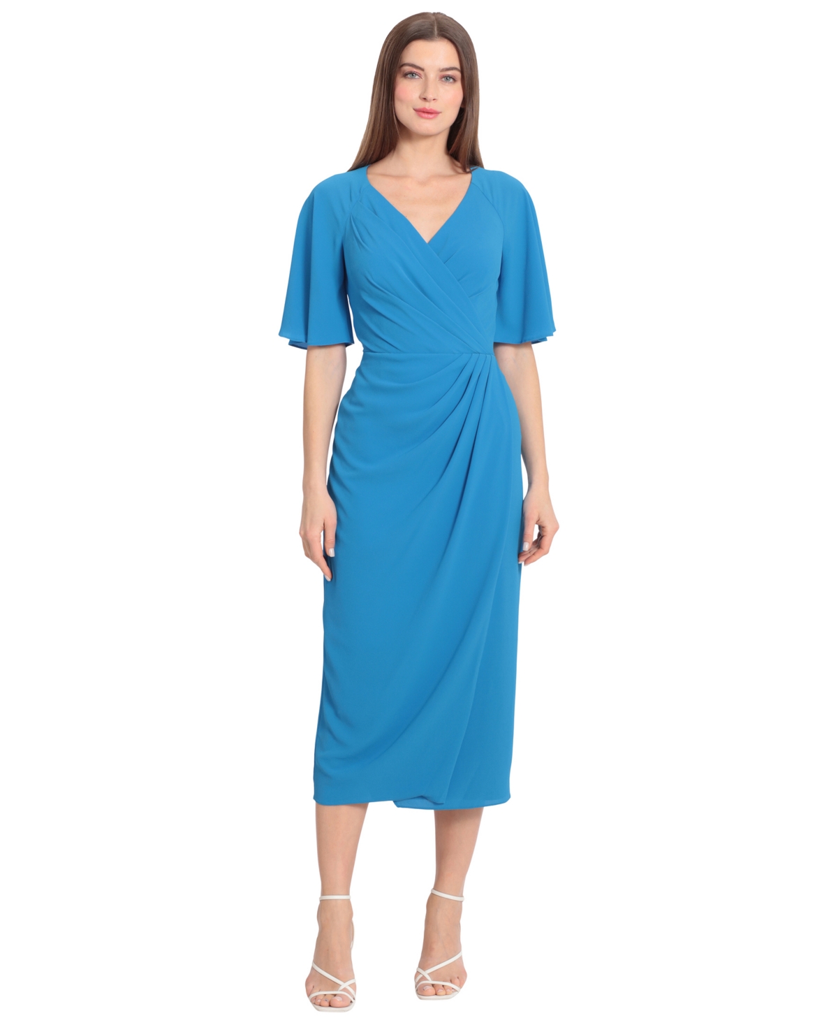 Women's Draped Elbow-Sleeve Midi Dress - Bright Blue