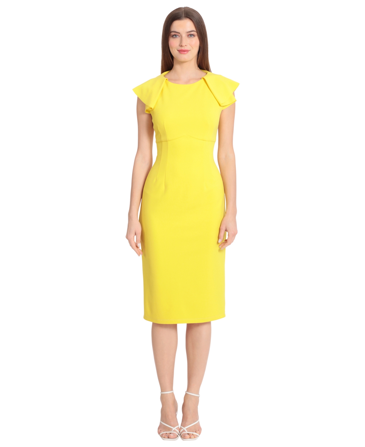 Women's Pleated-Sleeve Empire Midi Dress - Empire Yellow