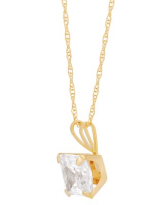 Princess-Cut Cubic Zirconia Pendant Necklace in 14k Gold or White Gold