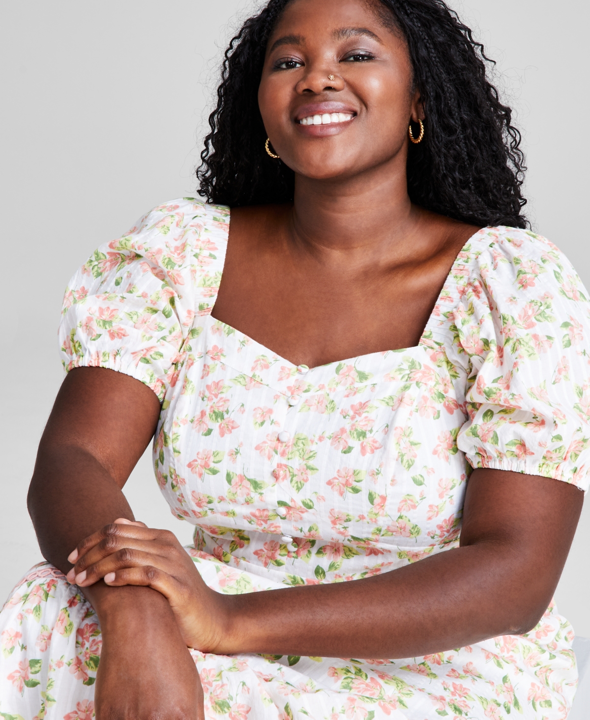 And Now This Trendy Plus Size Puff-Sleeve Floral Maxi Dress, Created for Macy's