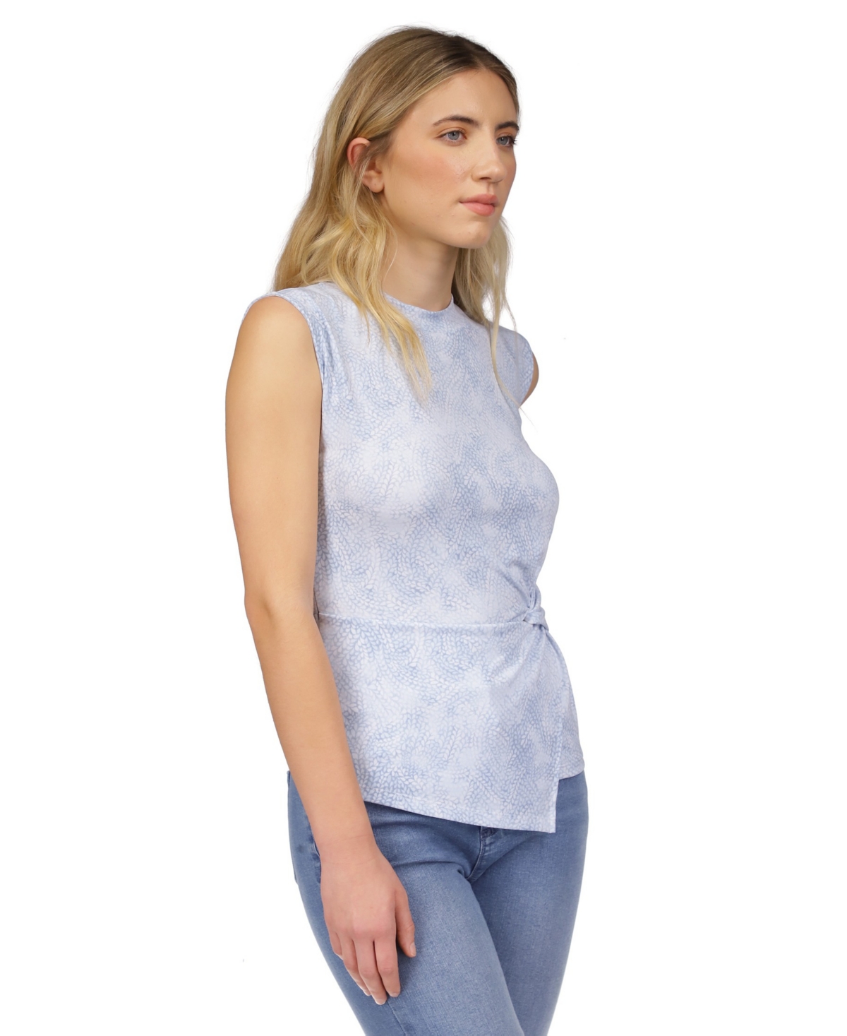 Shop Michael Kors Michael  Petite Printed Twist-front Top In Chambray