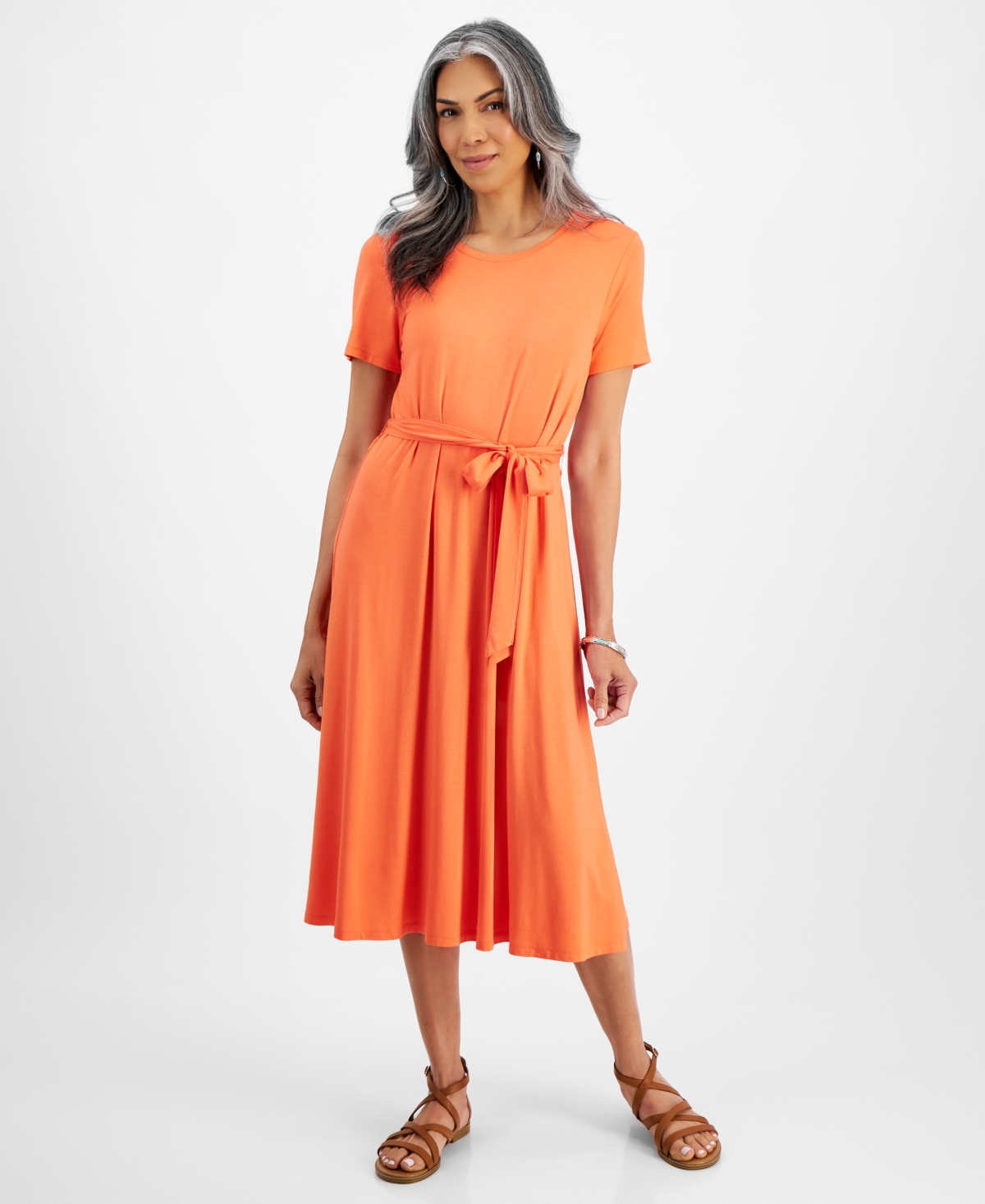 Women's Short-Sleeve T-Shirt Dress, Created for Macy's - Hot Coral