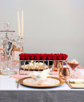 Half Ball of Red Flame Long Lasting Preserved Real Roses in Large Modern Mirrored Centerpiece Vase, 27 Roses