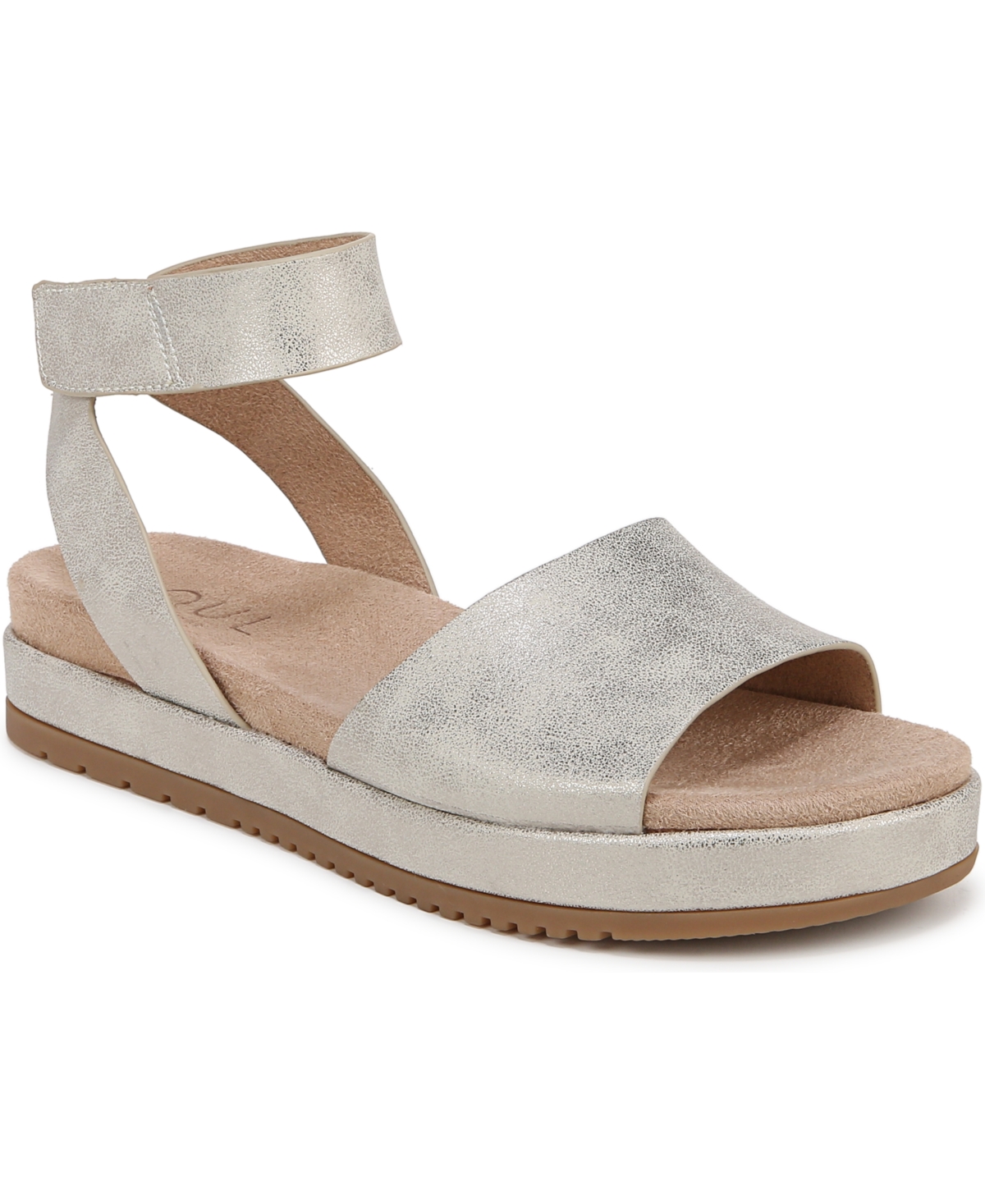 Deara Ankle Strap Flatform Sandals - Light Gold Faux Leather