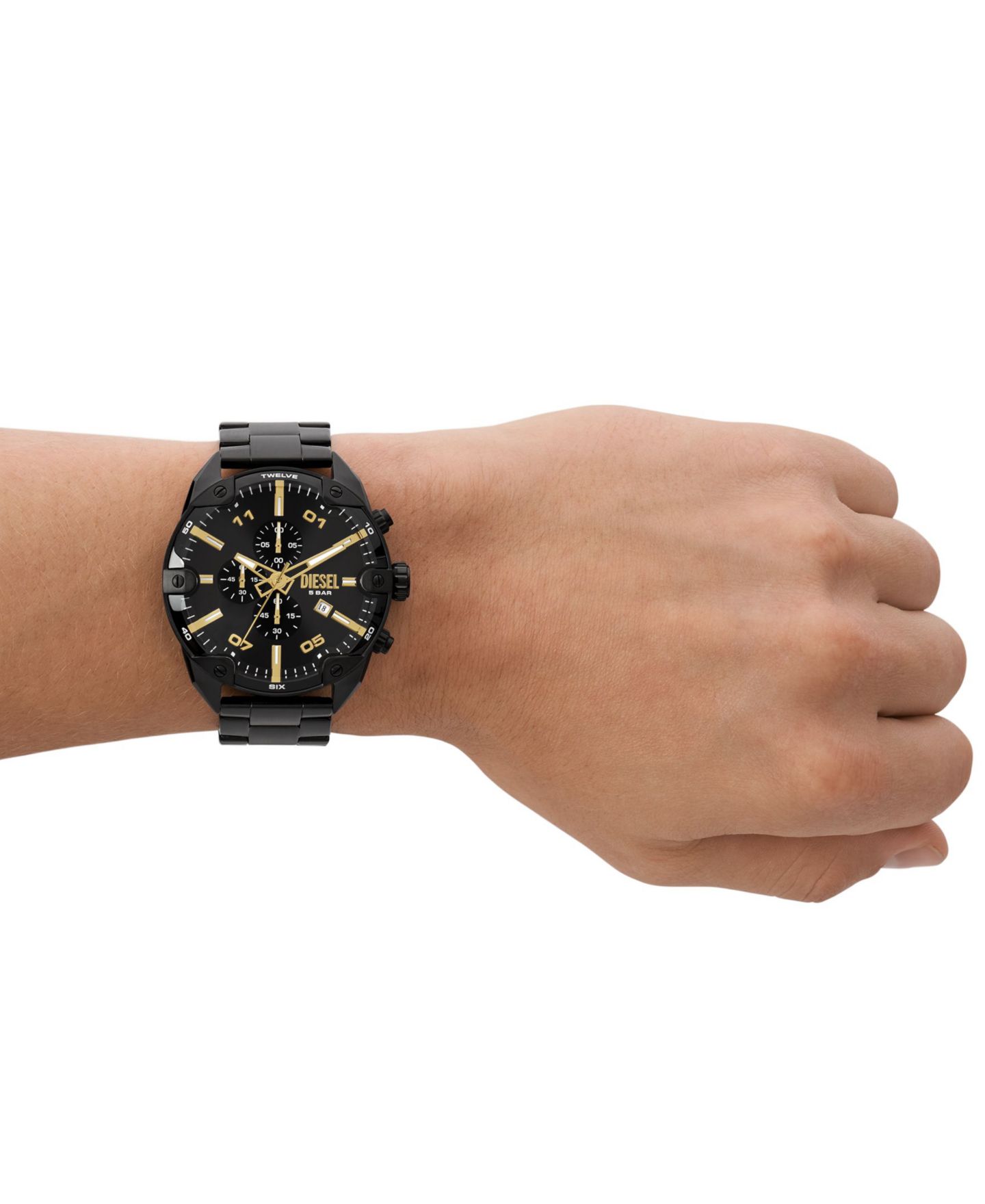 Мужские часы Diesel Spiked Chronograph Black Stainless Steel Watch 49mm — фото 3