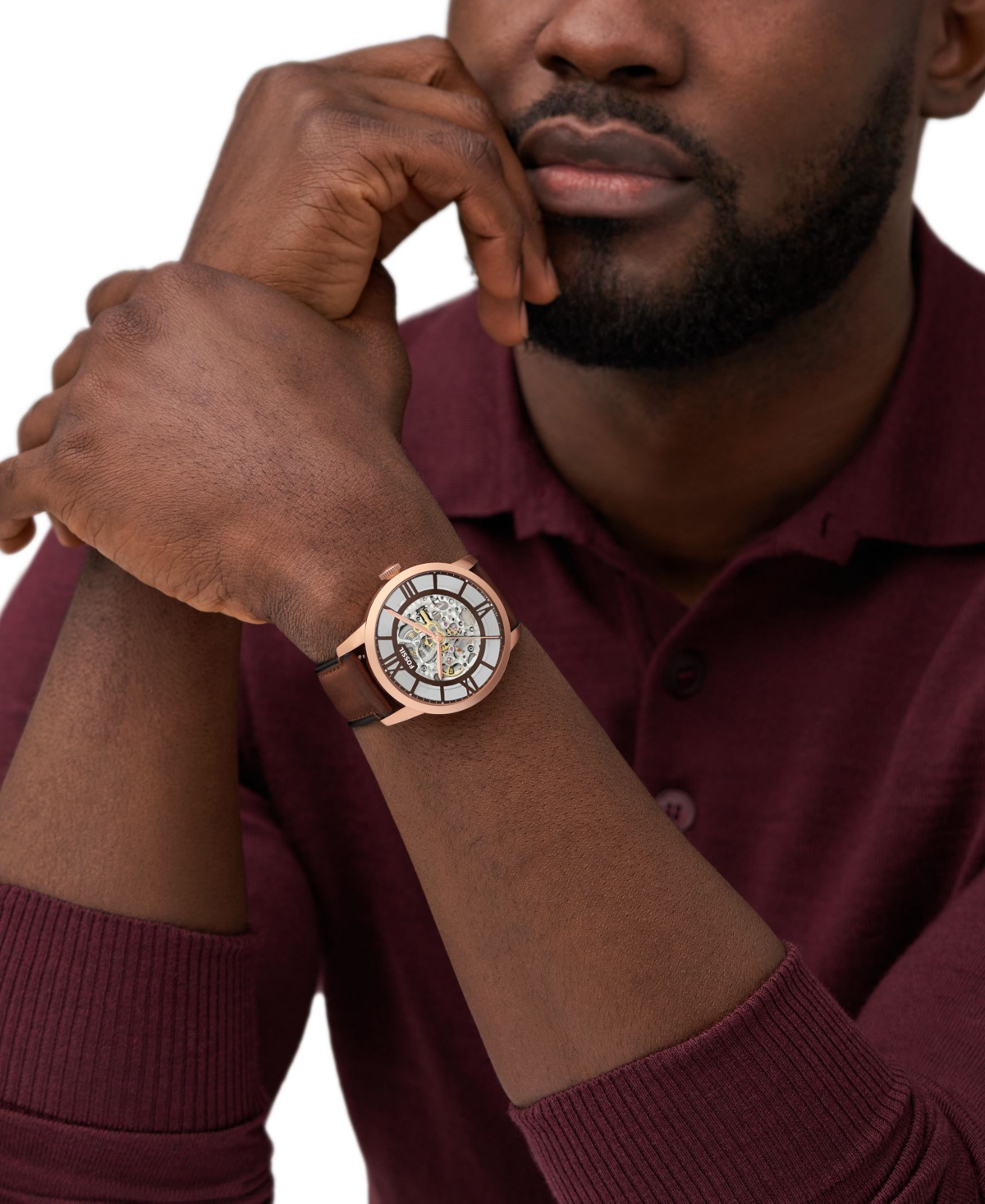 Fossil Men's Townsman Automatic Brown Leather Watch 44mm