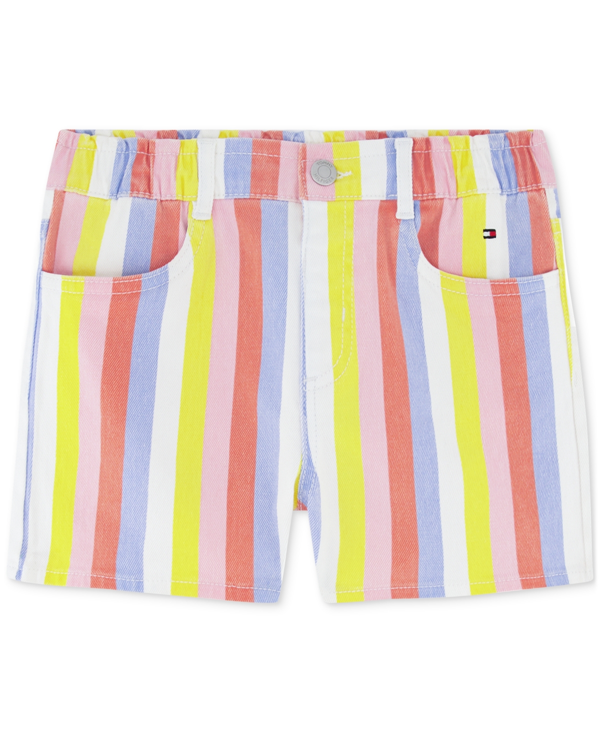 Shop Tommy Hilfiger Little Girls Striped Denim Shorts In White