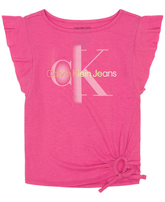 Calvin Klein Big Girls Flutter-Sleeve Keyhole-Tie Logo Graphic T-Shirt ...