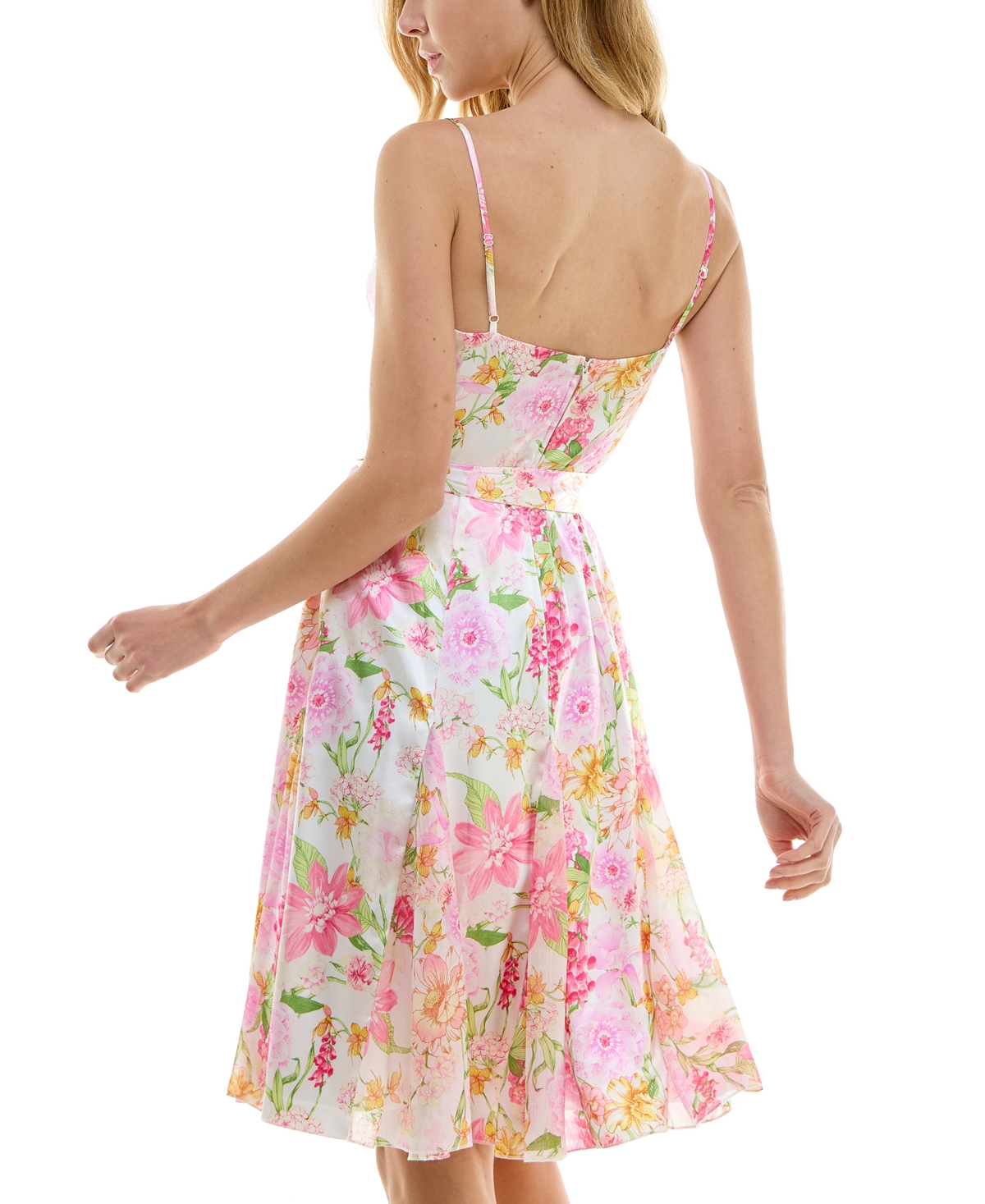 Shop City Studios Juniors' Floral-print Cowlneck Godet-pleat Dress In Ivy,pnk