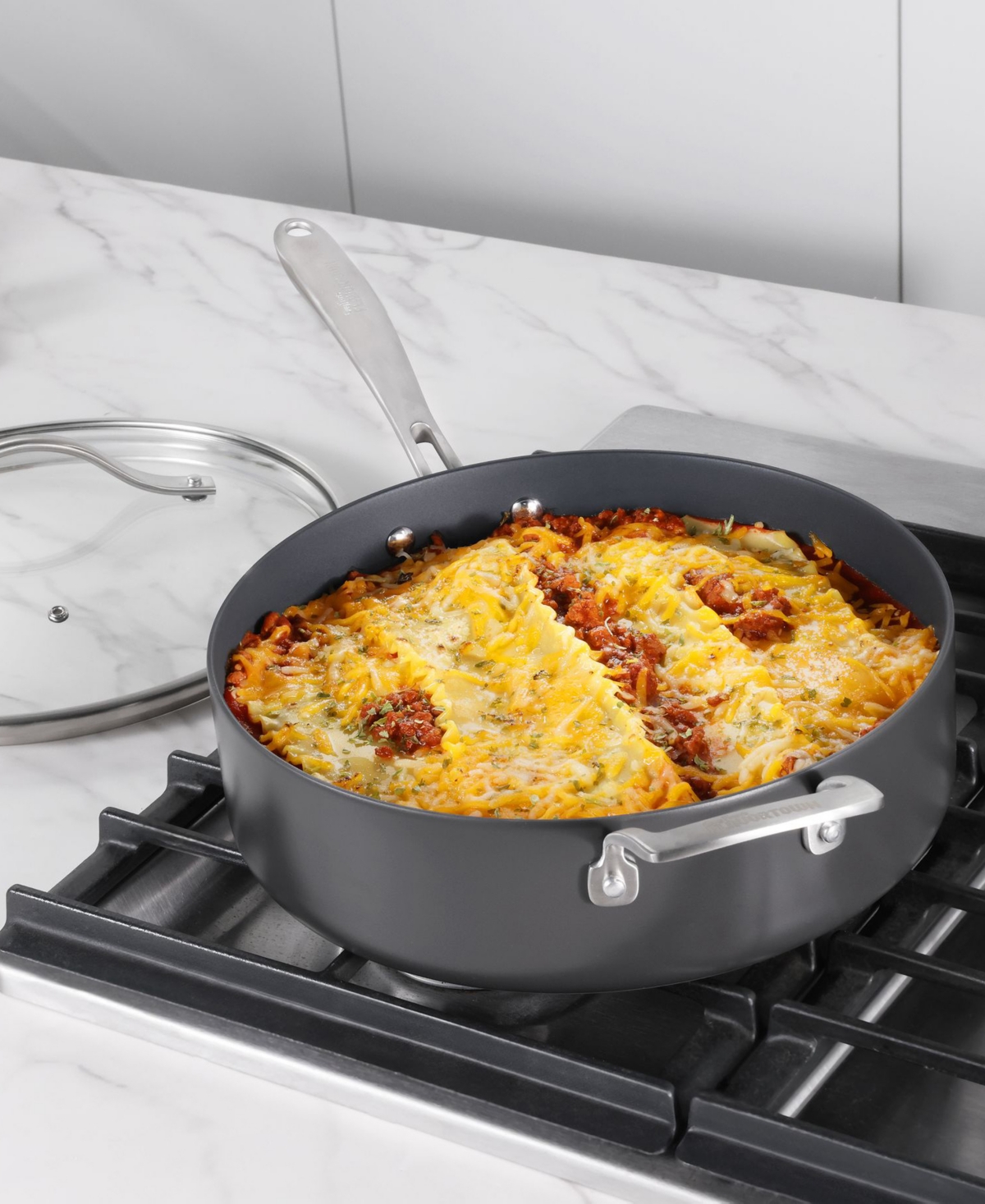 Guy Fieri 's Flavortown Hard-anodized Laser Titanium Aluminum 5-qt. Saute Pan With Lid In Charcoal