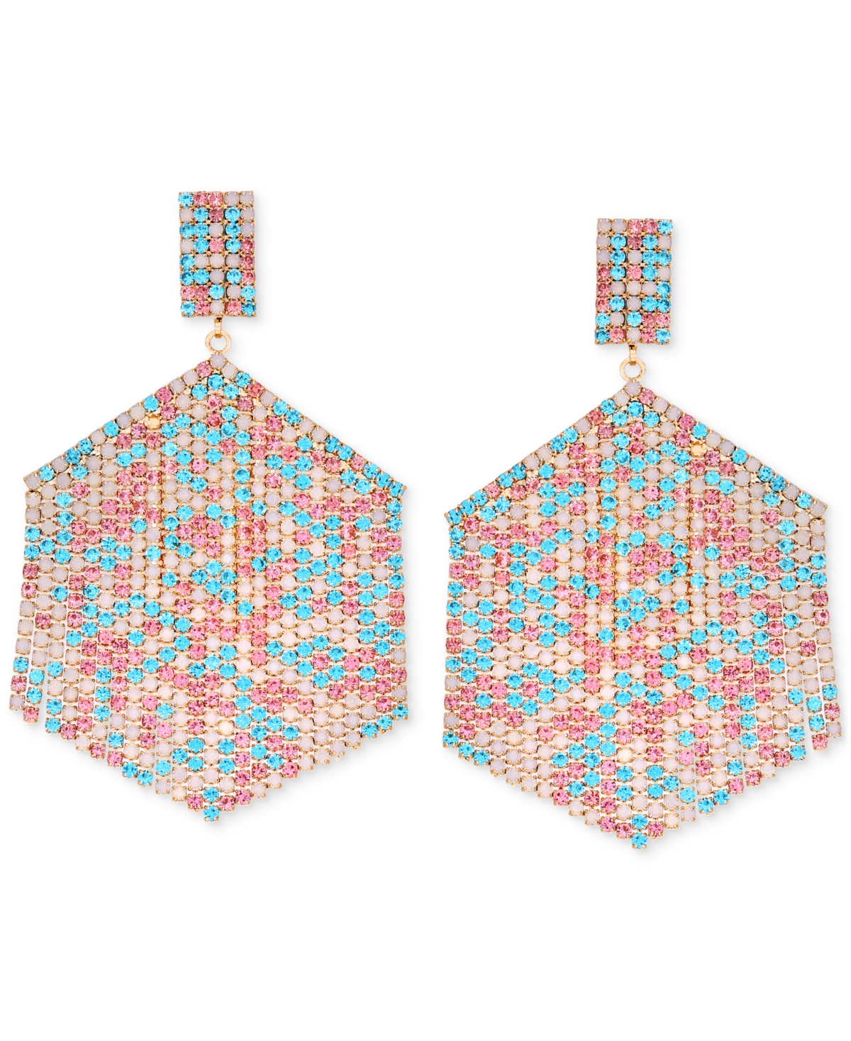 Mixed Stone Hexagon Chandelier Earrings - Gold/Fuchsia/Light Rose