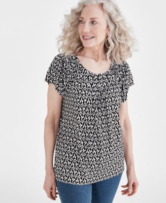 Style & Co Women's Printed Pleated Scoop-Neck Top, Created