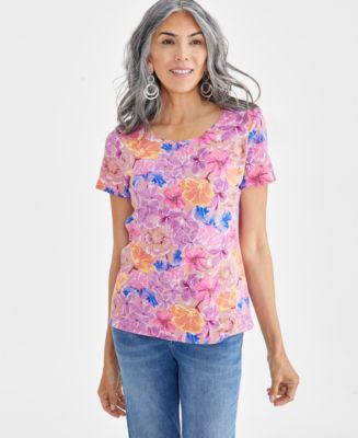 Style & Co Women's Printed Short-Sleeve Scoop-Neck Top