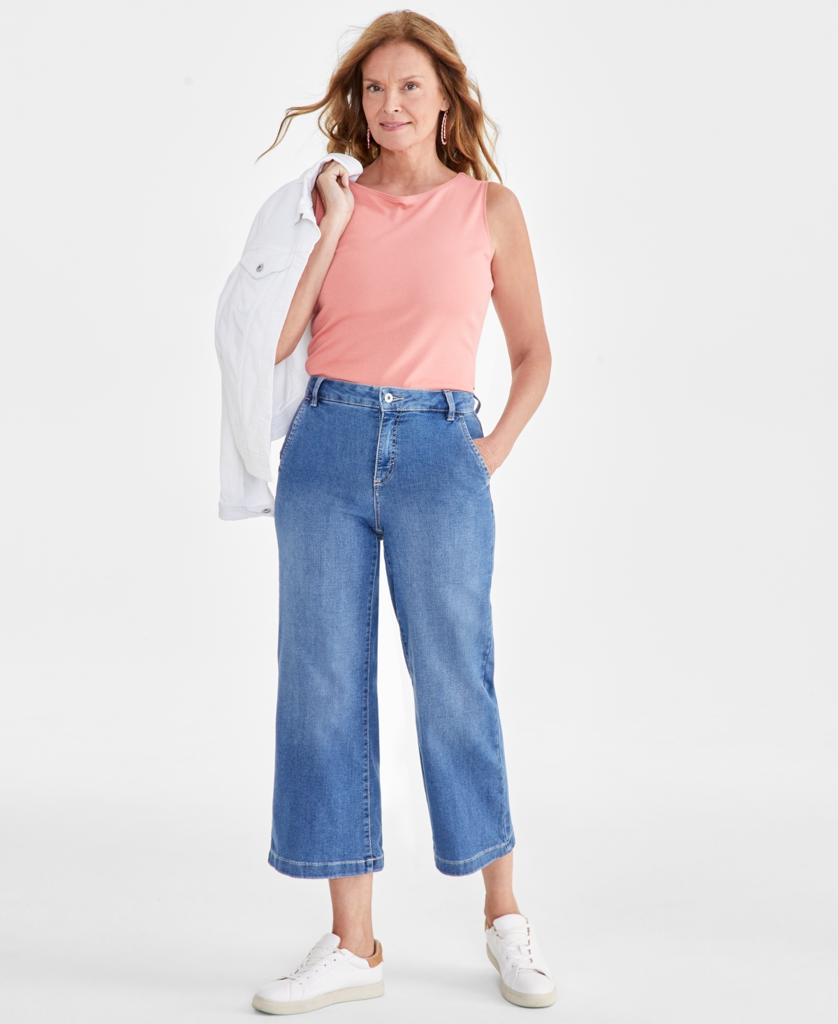 Shop Style & Co Women's High-rise Wide-leg Crop Jeans, Created For Macy's In College