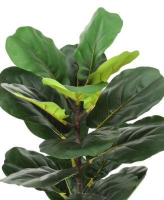 28" Indoor Artificial Floor Fiddle Tree with Decorative Beige Woven Basket