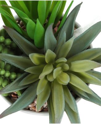 7" Indoor Artificial Succulent Plants with Decorative White Ceramic Pots, Set Of 2