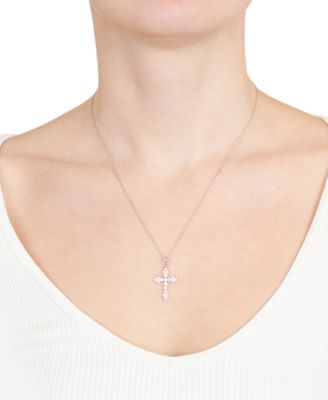 Cubic Zirconia 18" Cross Pendant Necklace in Sterling Silver, Created for Macy's