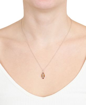 Crystal Brown & White Football 18" Pendant Necklace in Sterling Silver